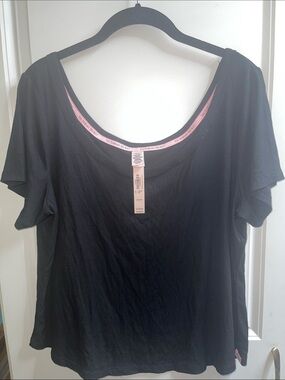 Victoria's Secret NEW Black Scoop Pajama top Ribbed Short Sleeve Tee XXL NWT